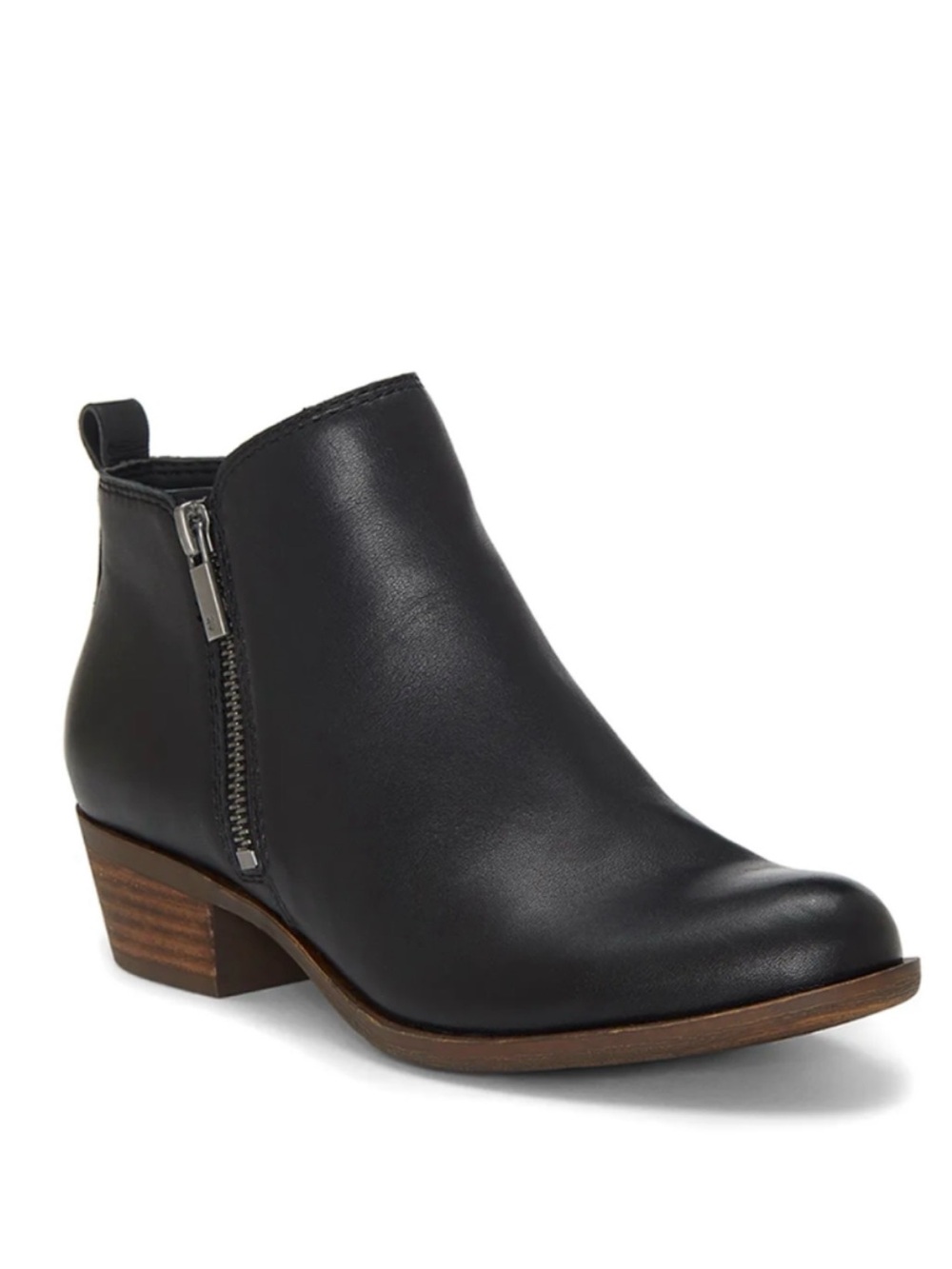 Lucky Brand Black Leather Ankle Bootie with Side Zip